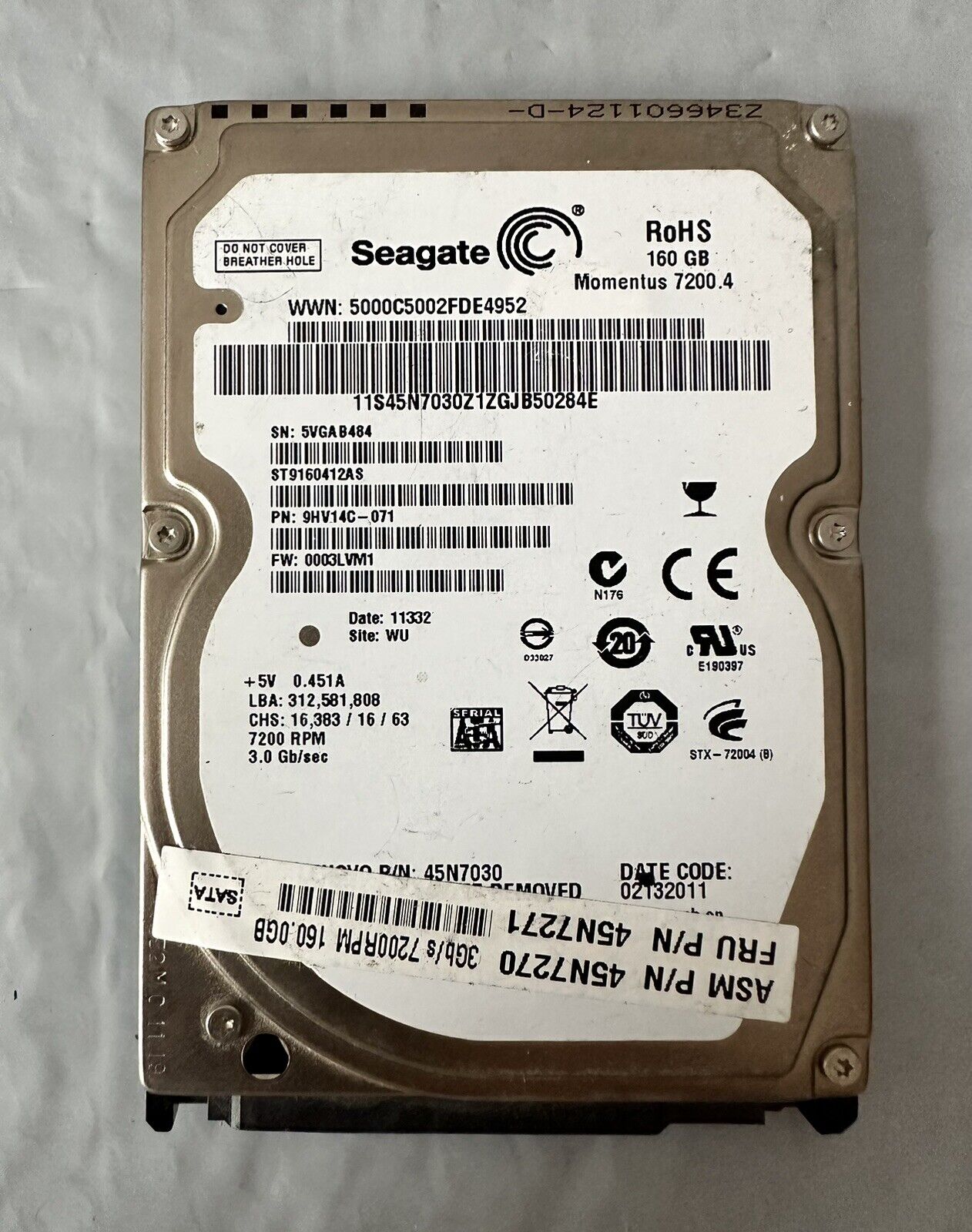 Seagate Momentus ST9160412AS 160GB SATA Internal 7200RPM 2.5