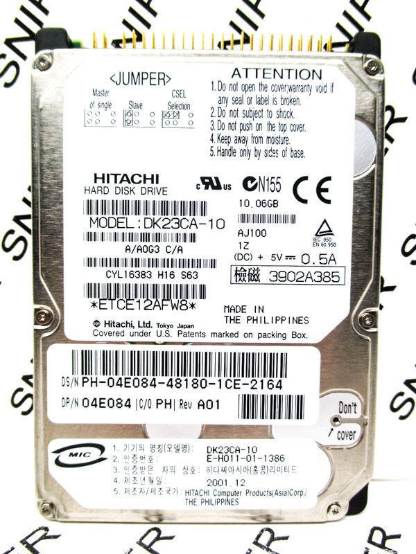 Hitachi 10.06GB DK23CA-10 IDE 04E084 Laptop A/A0G3 C/A HardDrive WIPED & TESTED