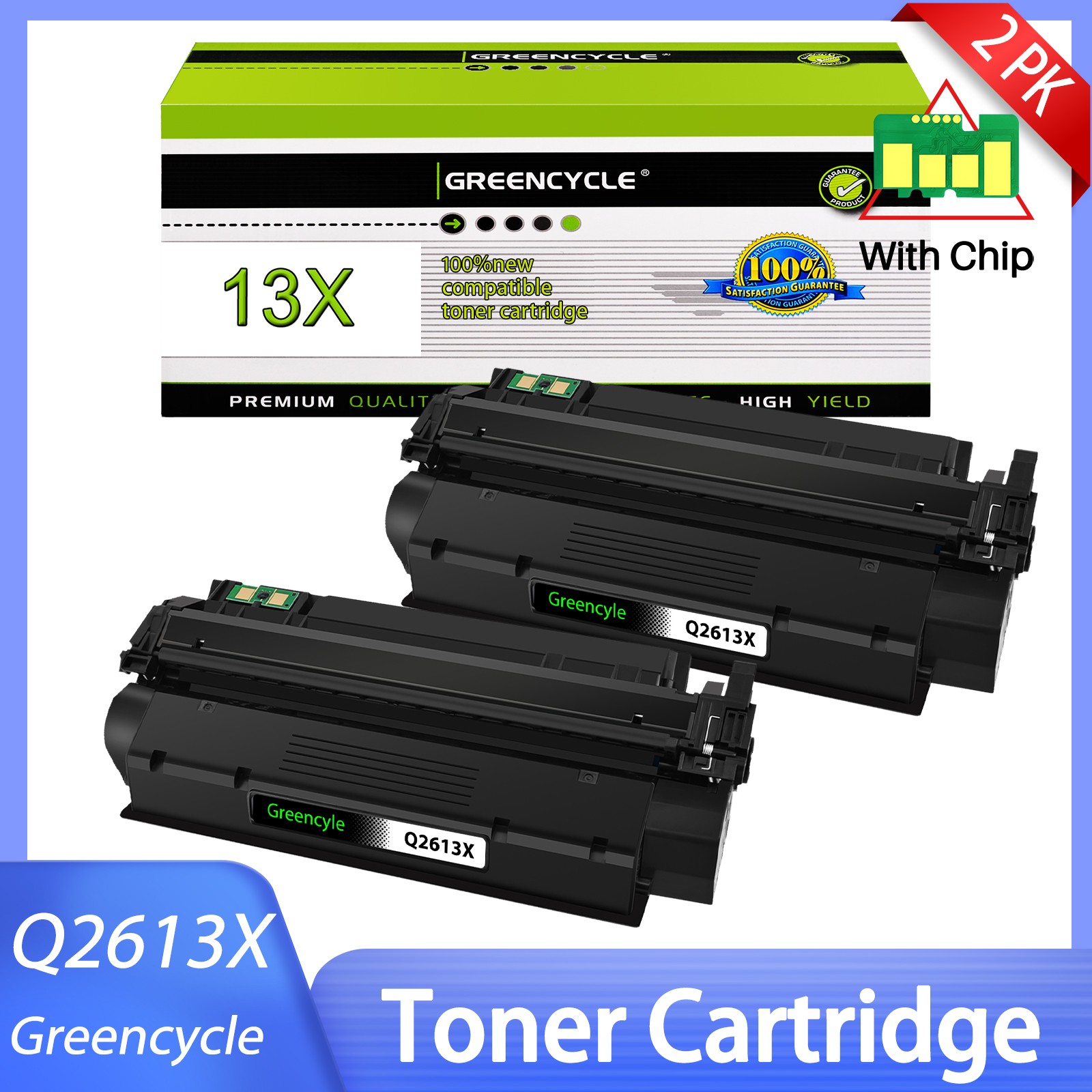 2PK Q2613X 13X High Yield BLACK Toner Cartridge Fit for HP LaserJet 1300 Printer