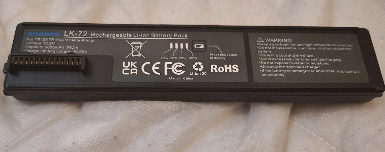 LK-72 Internal Battery for Canon PIXMA TR150 Mobile Printer 10.8V