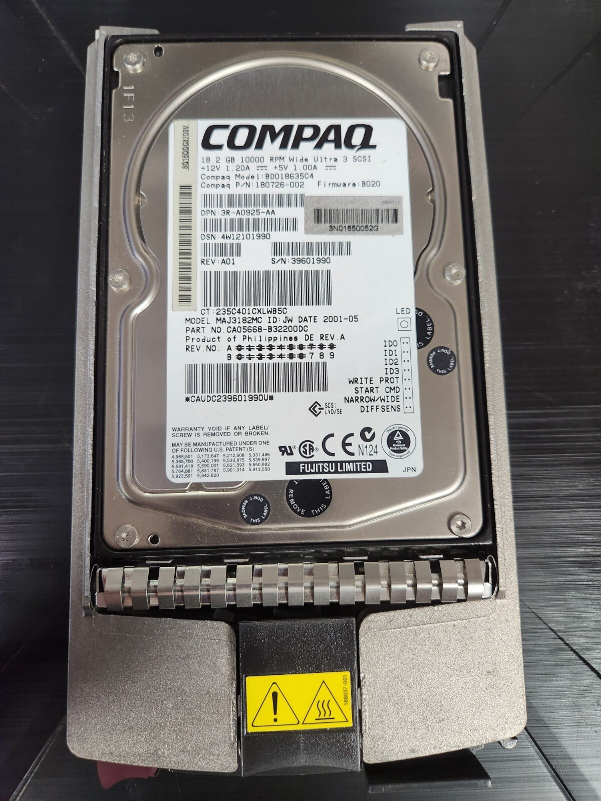 COMPAQ 3.5" 18.2GB 10K RPM Hard Drive: BD018635C4 Wide Ultra 3 SCSI