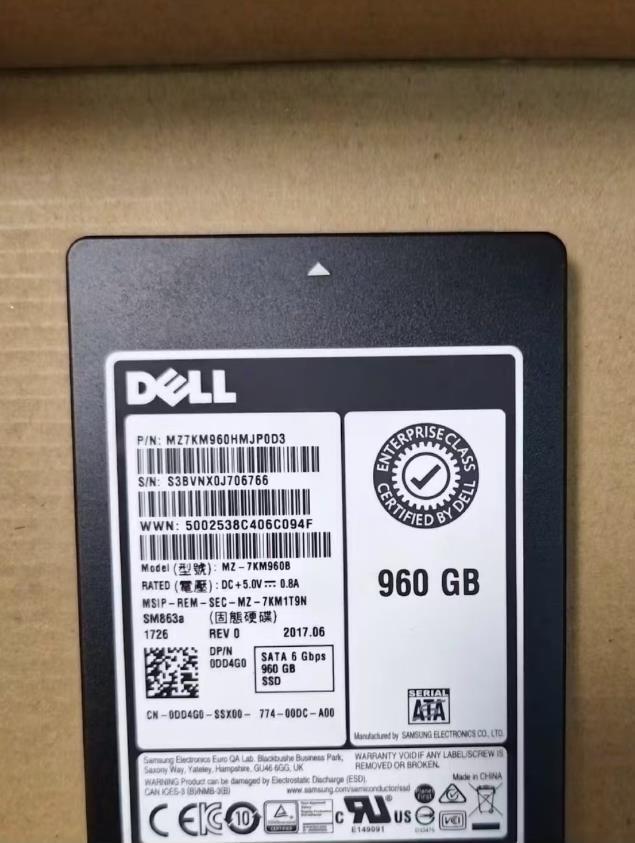DELL Samsung SM863a 960GB MZ-7KM960B SATA 6 Gbps MZ7KM960HMJP0D3 0DD4G0 SSD