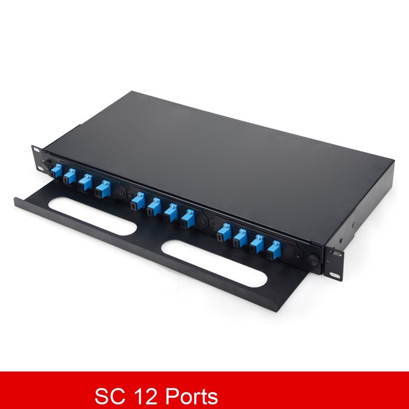 1U Sliding Drawer 12Port 24Core Fiber Patch Panel ODF Full Loaded SC FC LC SM