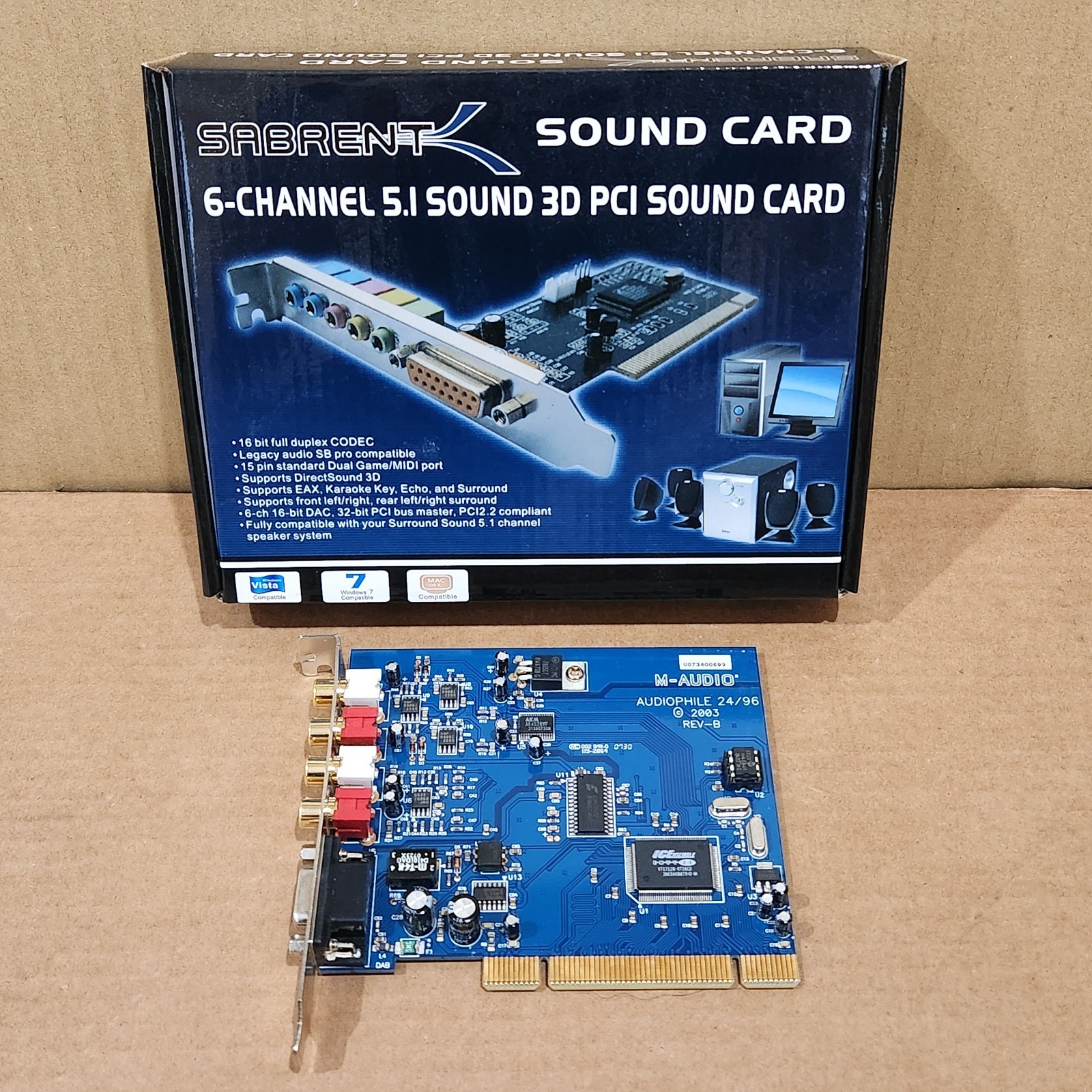 Sabrent 6 Channel 5.1 Sound 3D PCI Sound Card w/ Original Box - Tested & Working