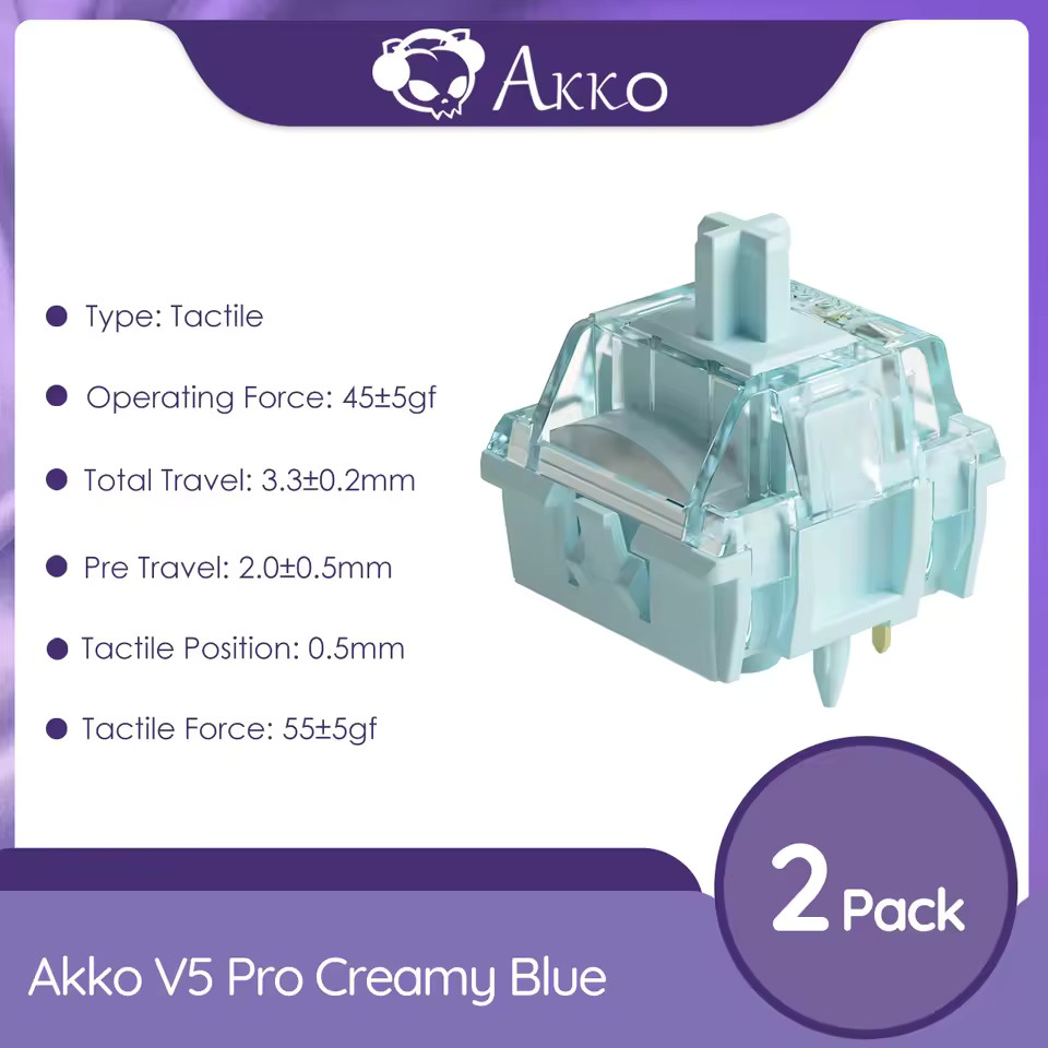 Akko V5 Creamy Blue Pro Switches (90 pcs) - Tactile, Thocky, 5-Pin, Mechanical