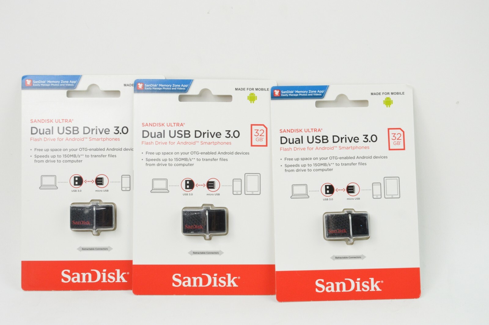3Pack SanDisk Ultra Dual USB Drive 3.0 Flash Drive 32GB Micro Android Smartphone