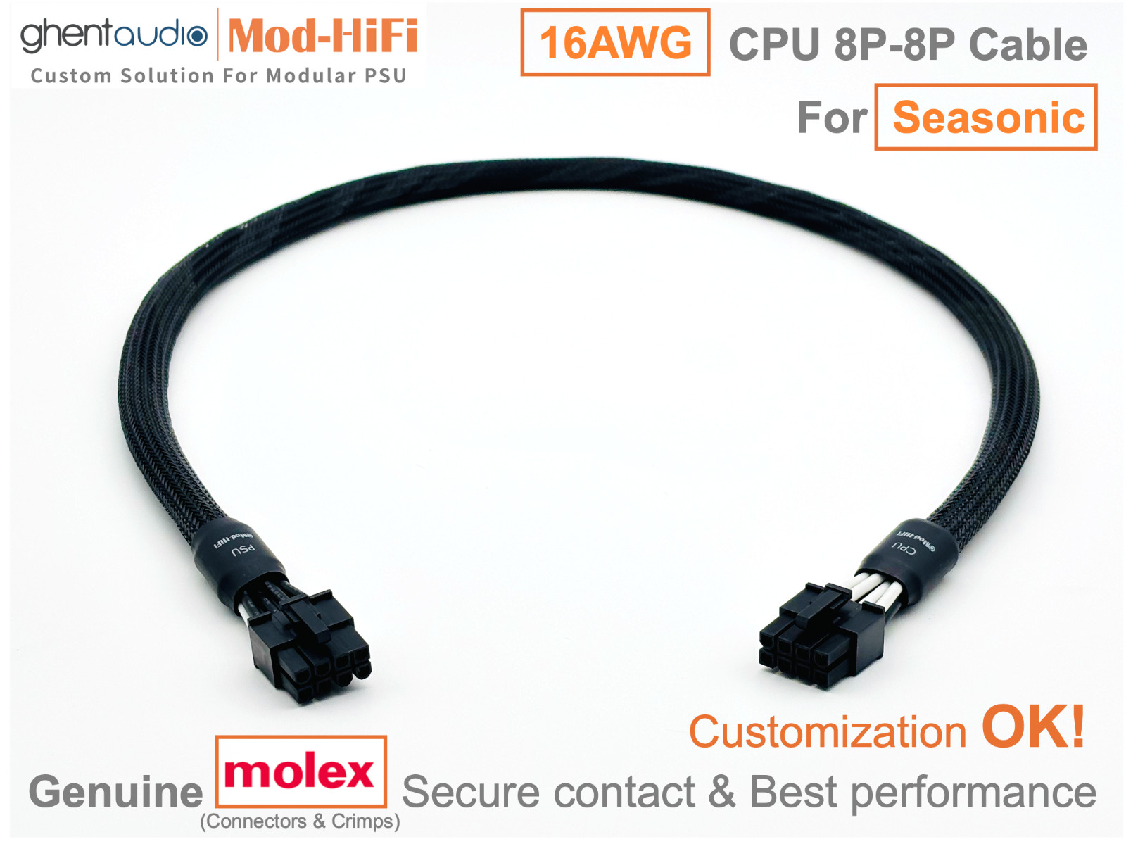 ⚡️16AWG CPU 8P Cable for Seasonic PRIME Titanium TX850 TX1600 ...-📏70cm/27 inch