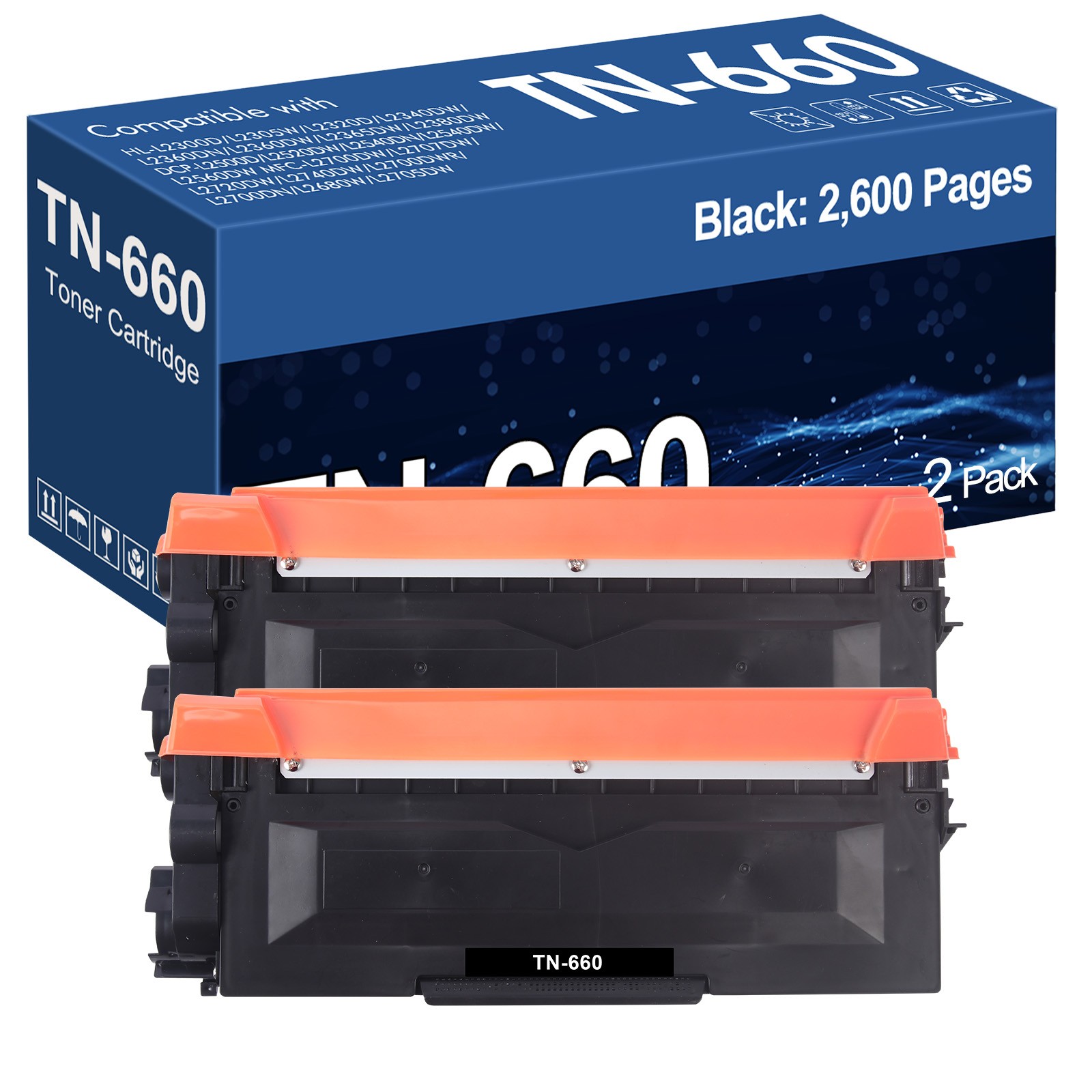 TN660 2BK High Yield Toner Cartridge Replacement for Brother DCP-L2540DW Printer