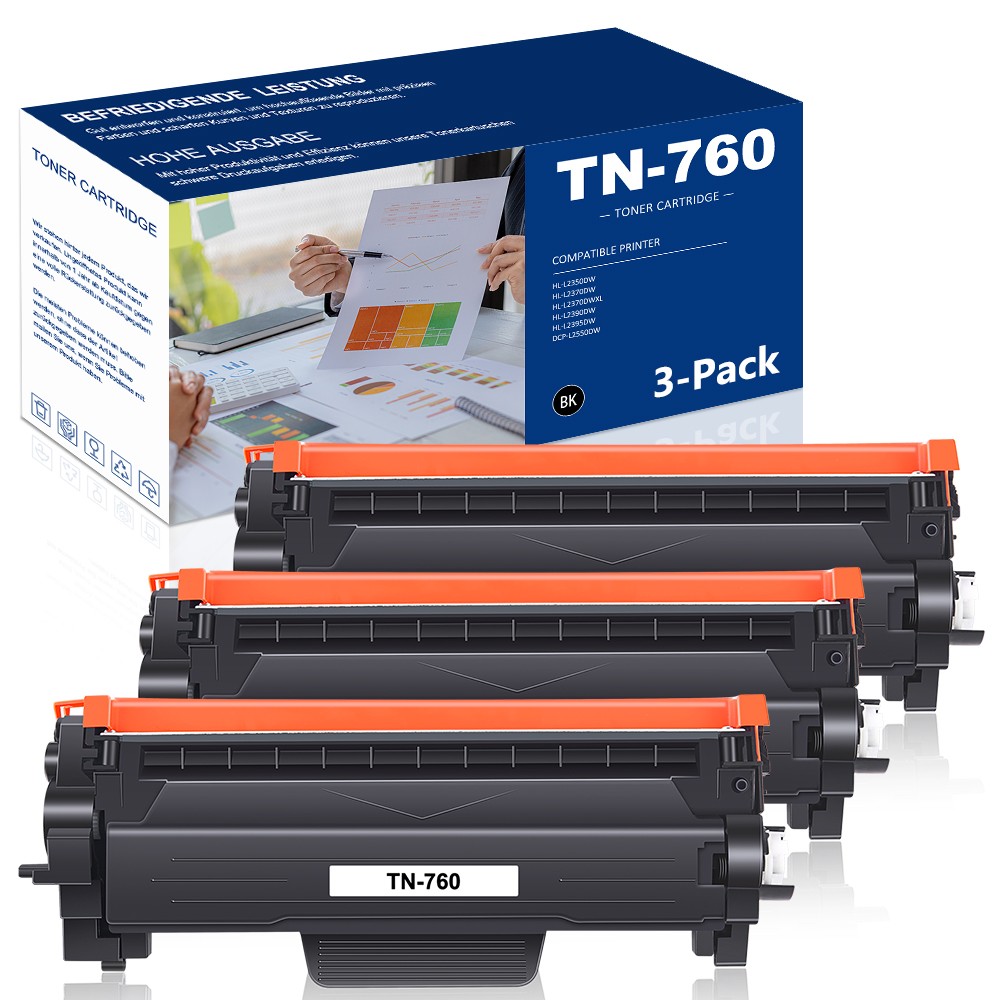 3x Toner (with Chip) for Brother TN760 TN730 DCP-L2550DW HL-L2370DW L2390DW