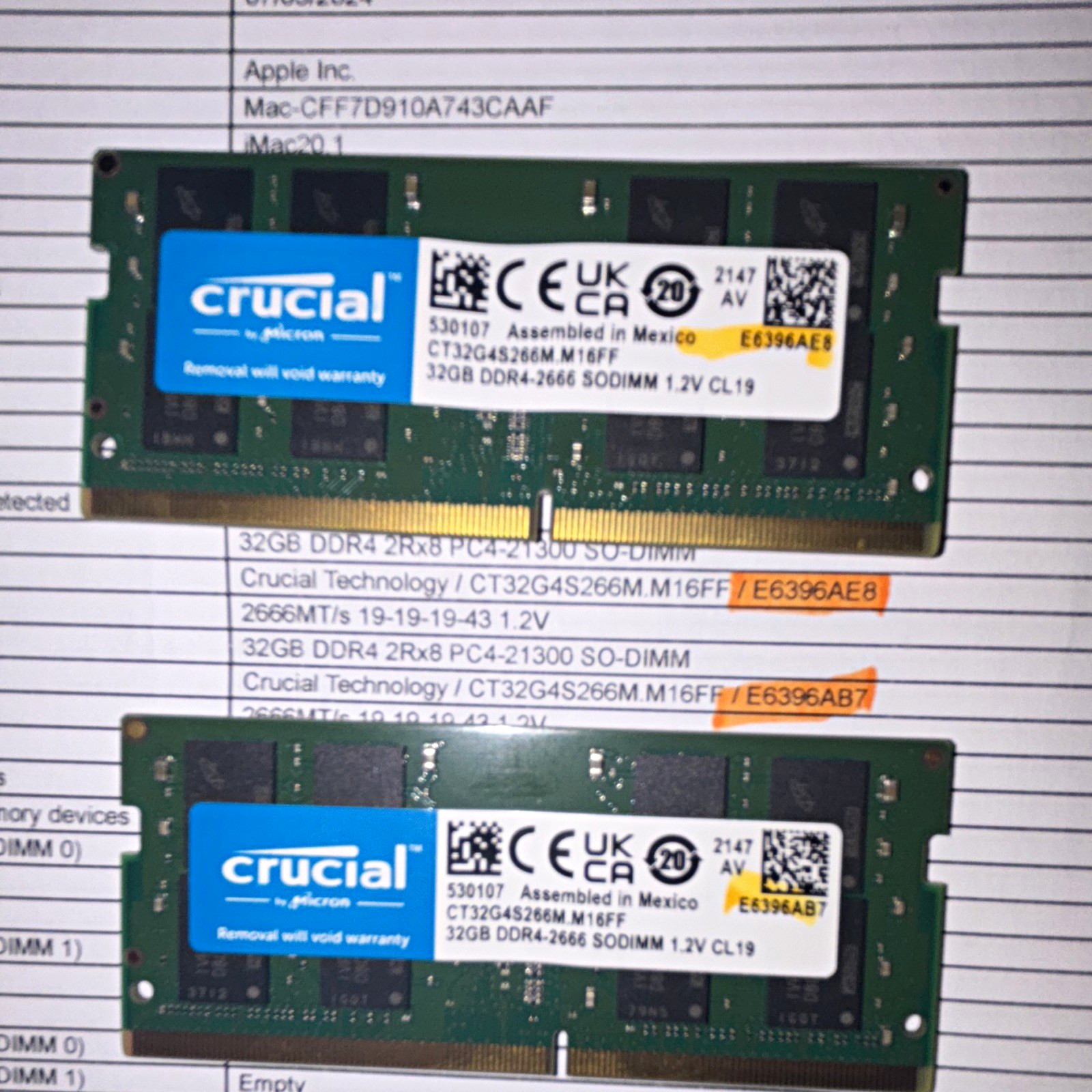 Crucial 64GB (2x32GB) DDR4-2666 PC4-21300 SO-DIMM 260-Pin CT32G4S266M.M16FF