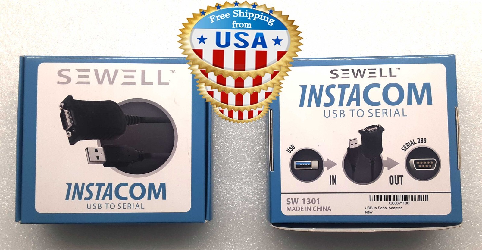 SEWELL INSTACOM, USB to Serial Adapter 2' with Posts (SW-1301)  + CD  -NEW