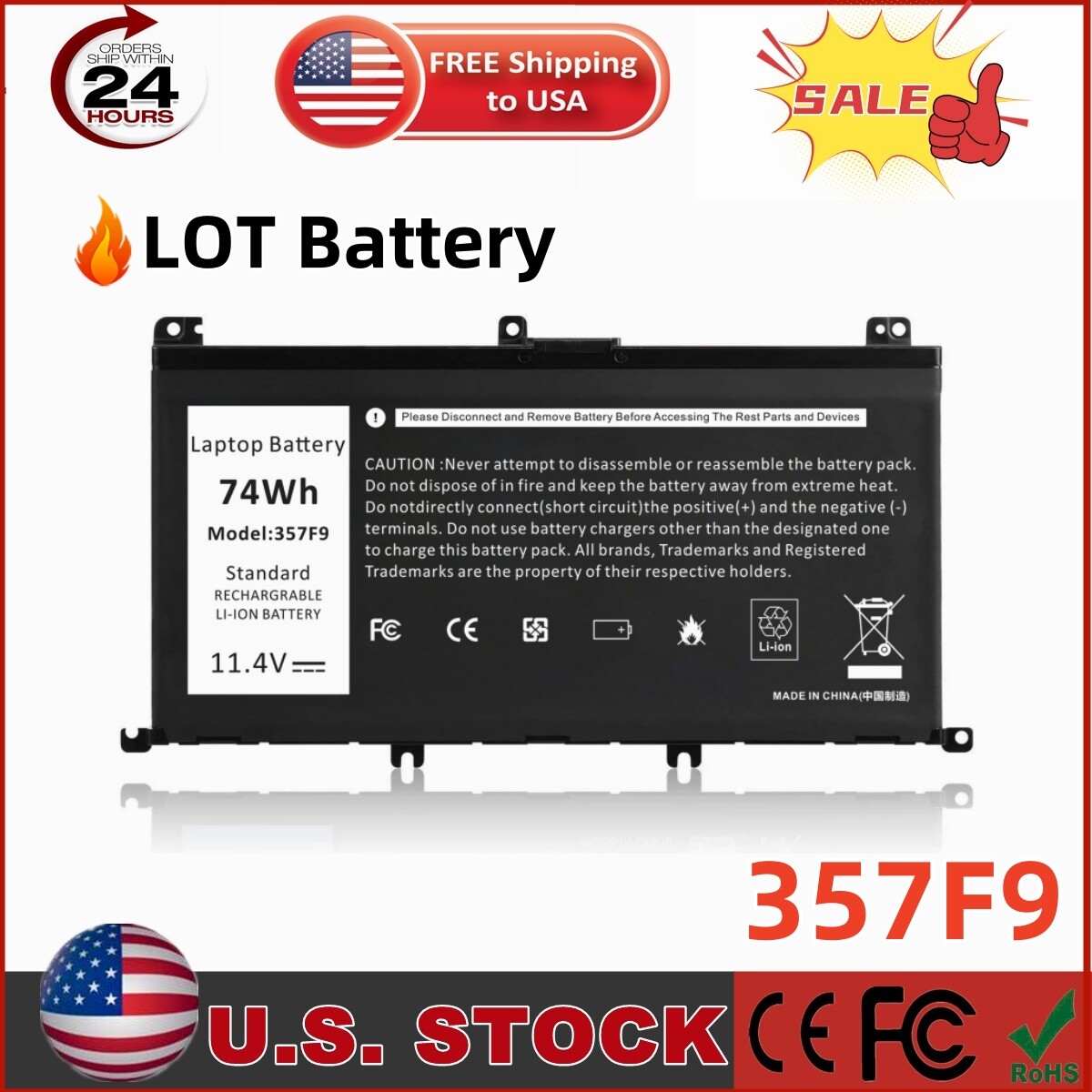 LOT 10-20x 74Wh 357F9 Battery For Dell Inspiron 5576 5577 7566 7577 7557 7559 