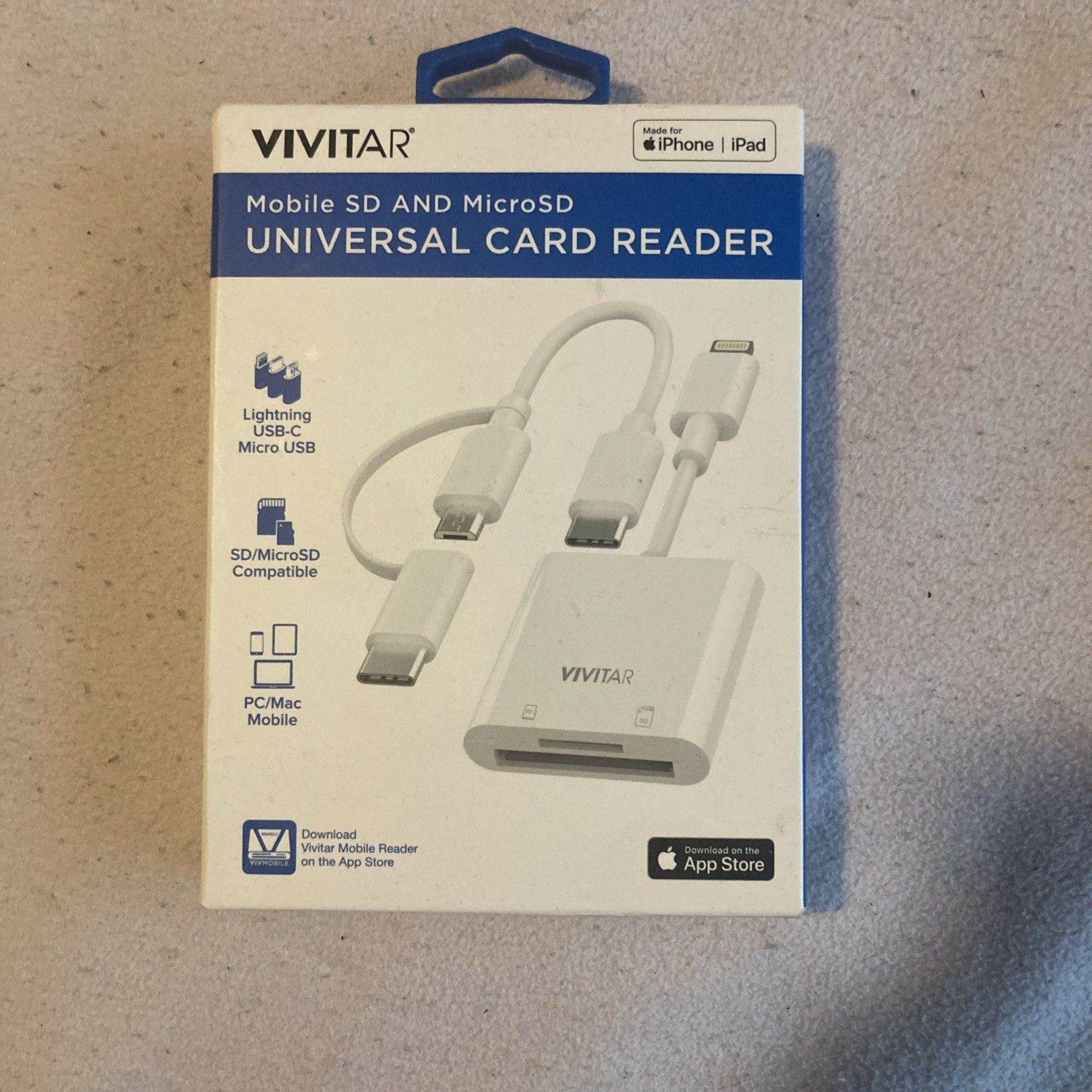 Vivitar Apple Universal Card Reader * Mobile SD MicroSD iphone ipad * White