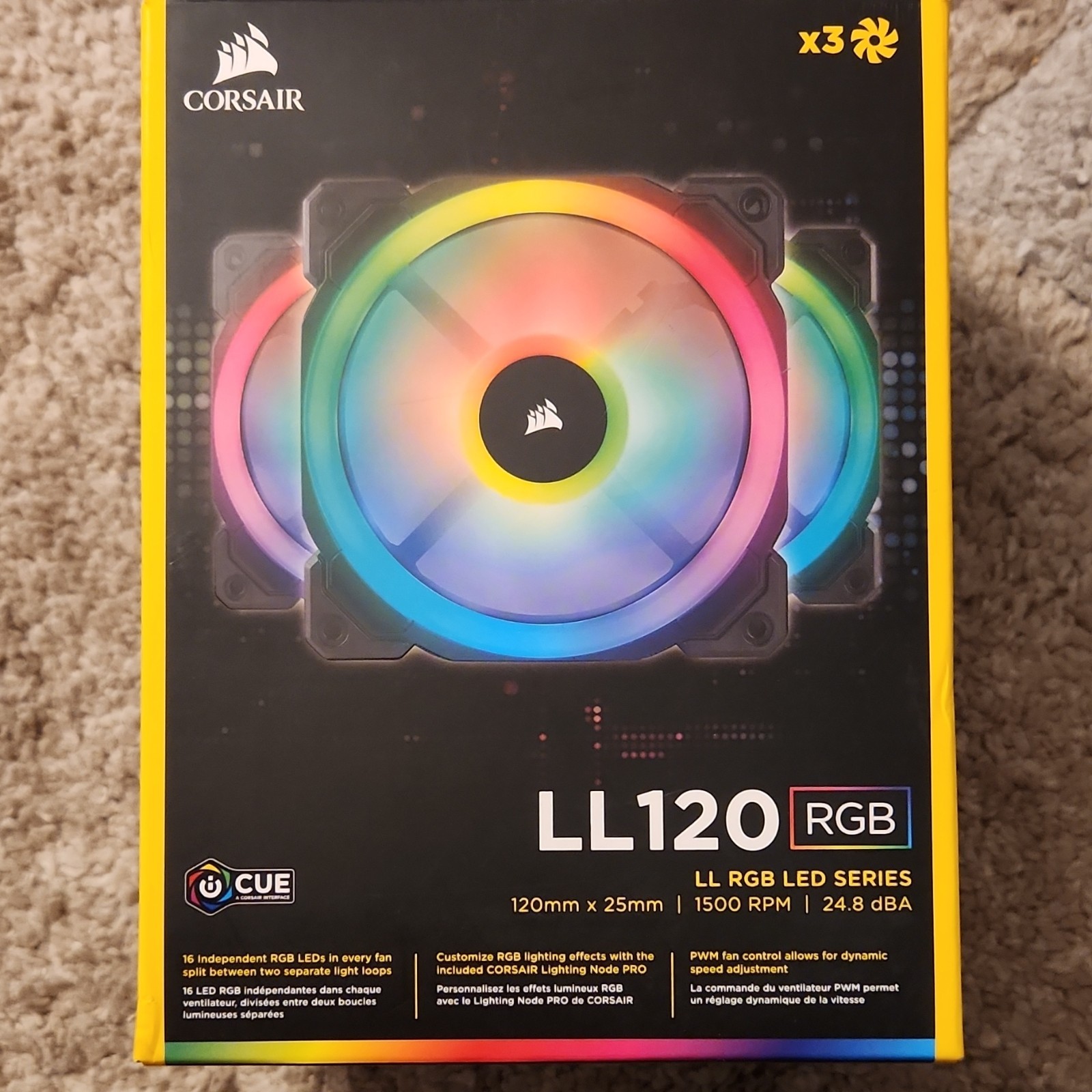 Corsair LL120 RGB 120mm Black Case Fan 3-Pack w/ Lighting Node PRO CO-9050072-WW