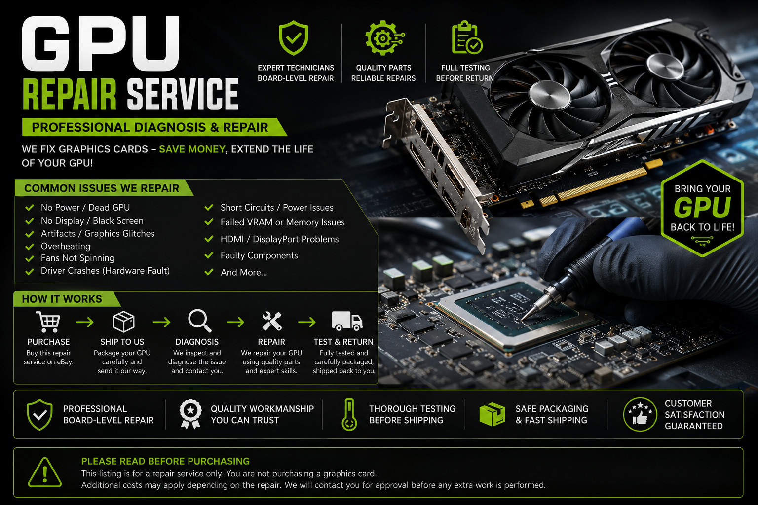 💻 GPU Graphics Card Repair Service – Fix No Power, No Display, or Artifacts