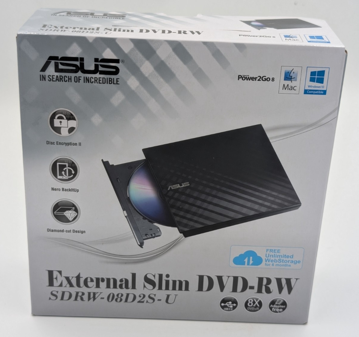 ASUS External Slim DVD-RW Drive SDRW-08D2S-U Open Box PC Windows 10 & MAC