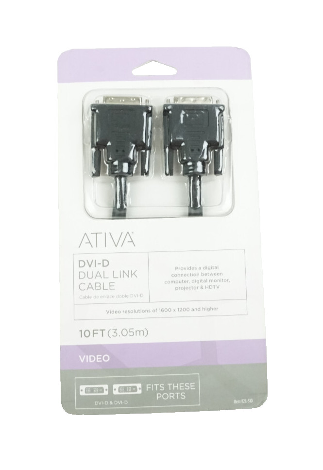 Ativa DVI-D Dual Link Cable 10 Foot Computer Monitor Projector 828-510