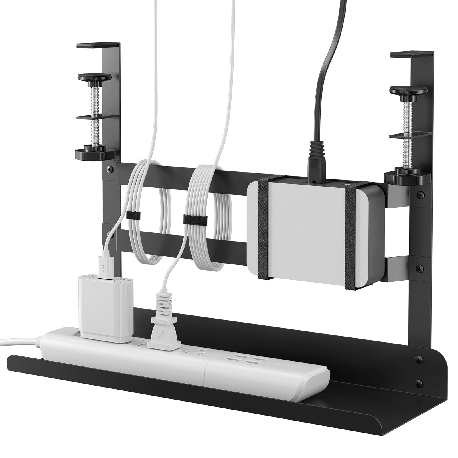 Metal Under Desk Cable Management Tray, Clamp-On Desk Shelf