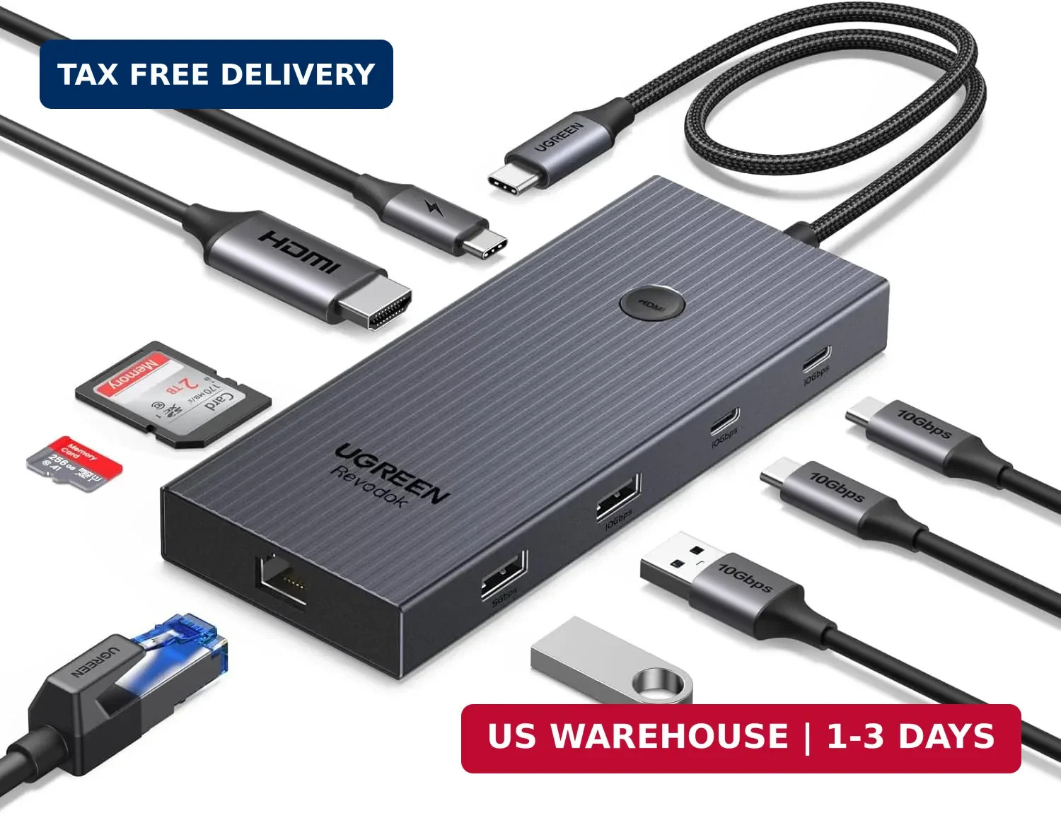 UGREEN Revodok Pro 9 in 1 USB C Hub Gigabit Ethernet Adapter 4K@60Hz HDMI