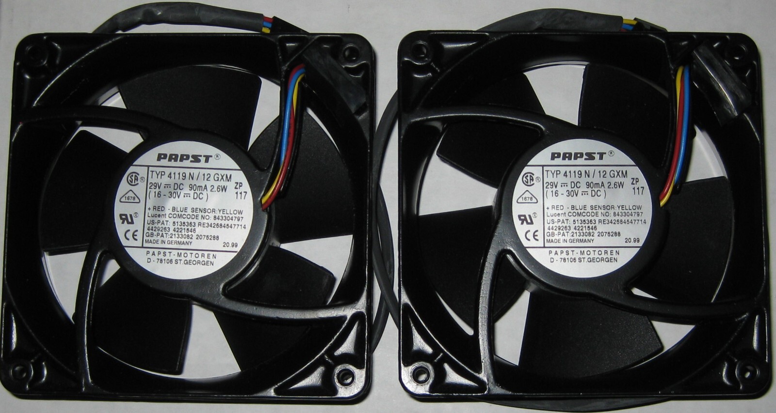 2 X Papst 119 mm Cooling Fan - 29 V DC (16 - 30V) - 2200 RPM - 4119 N Metal Body