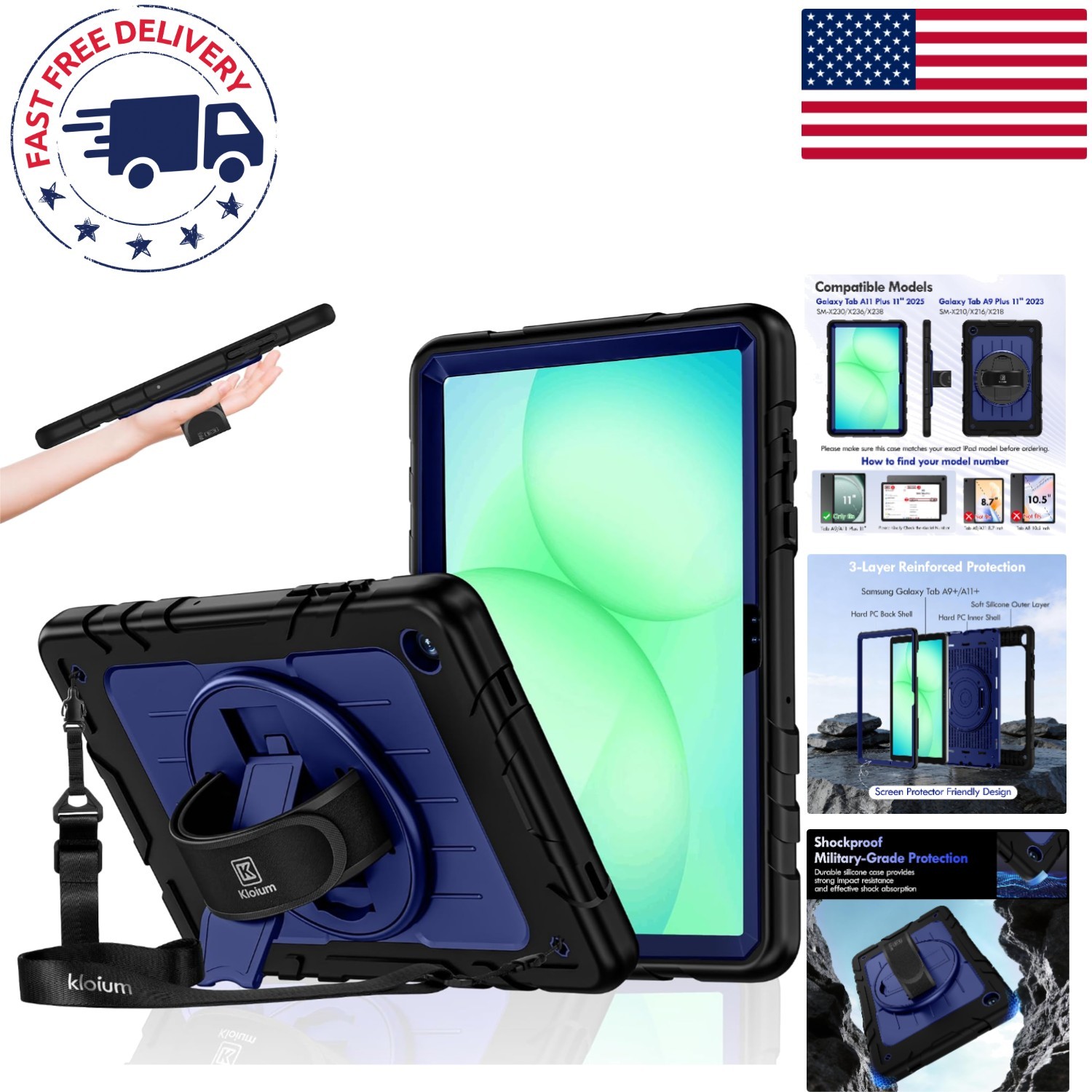 Versatile 360 Rotating Protective Case for Galaxy Tab 11-Inch - Water Resistant