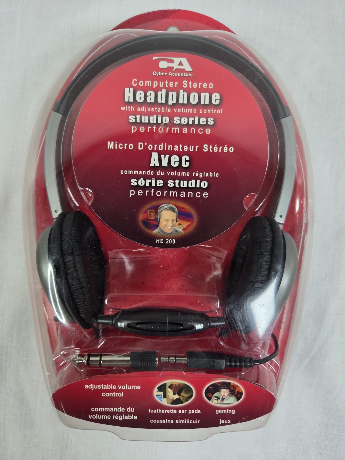 Cyber Acoustics HE-200 Computer Stereo Headphones With Volume Control 