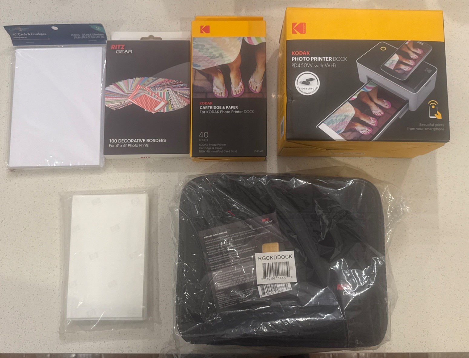 Kodak Photo Printer Dock +Bundle 4x6 Photo Paper Wifi, Bluetooth PD450W w/ Case