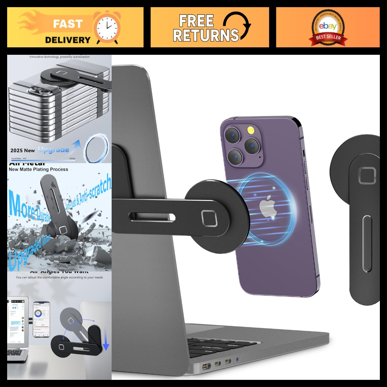 Adjustable Laptop Stand with Magnetic Phone Holder - Ergonomic, Portable & Sturd