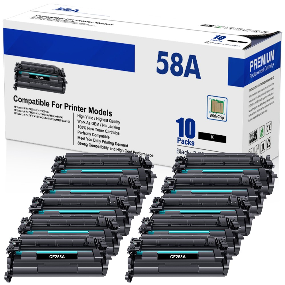 10x CF258A 58A Toner Compatible With HP Laserjet Pro M404dn MFP M428dw With Chip