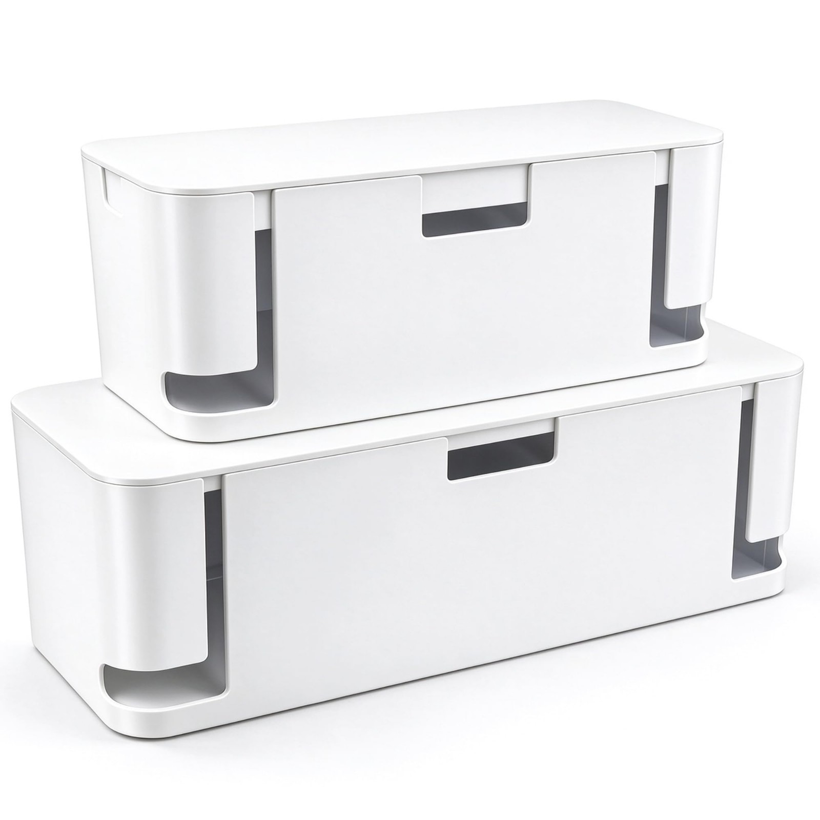 2 Pack Cable Management Box Set - Medium & XL Power Strip Organizer, White