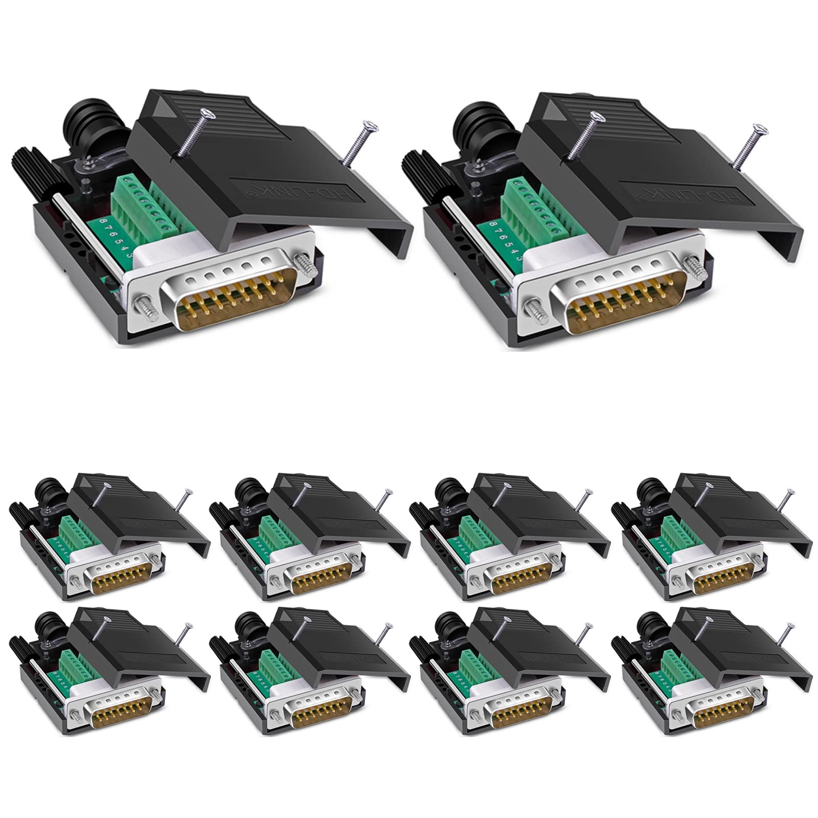 10 PCS DB15 Solderless Connector RS232 DSUB Serial 15pin 16mm Terminal