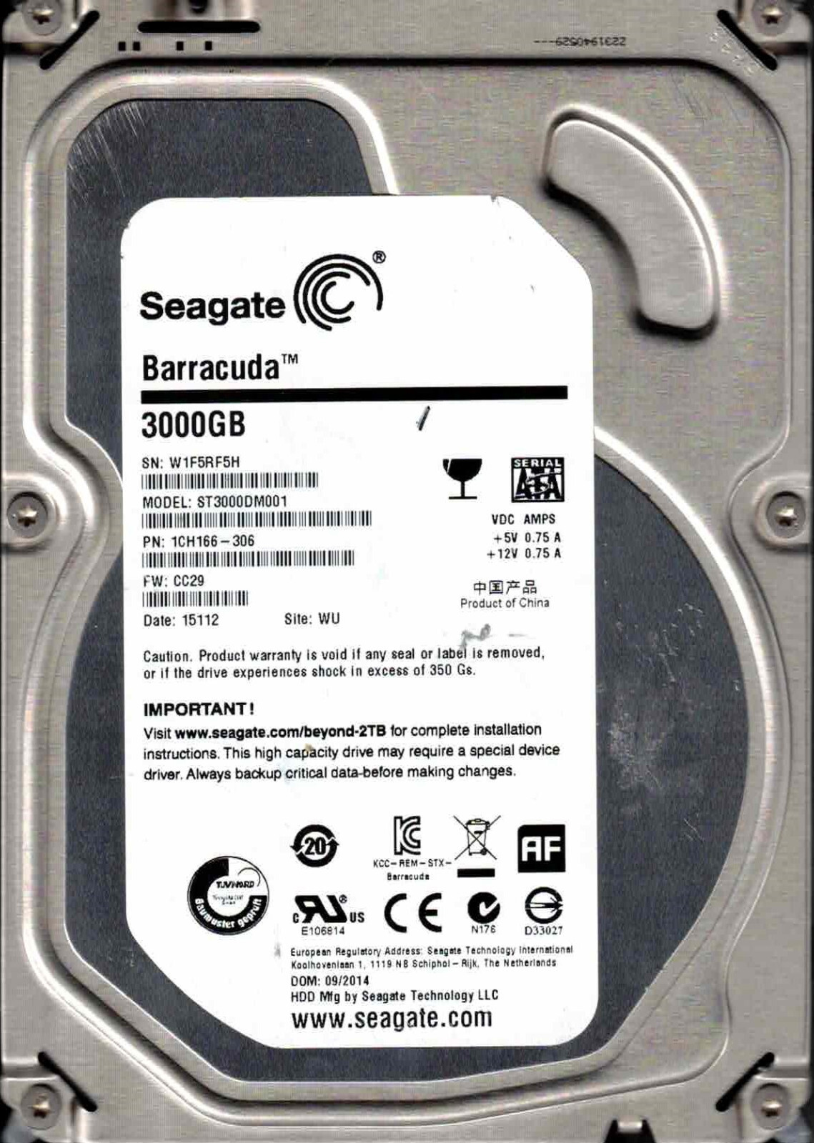 ST3000DM001, 1CH166-306,  CC29,   WU,  W1F5  SEAGATE  3TB