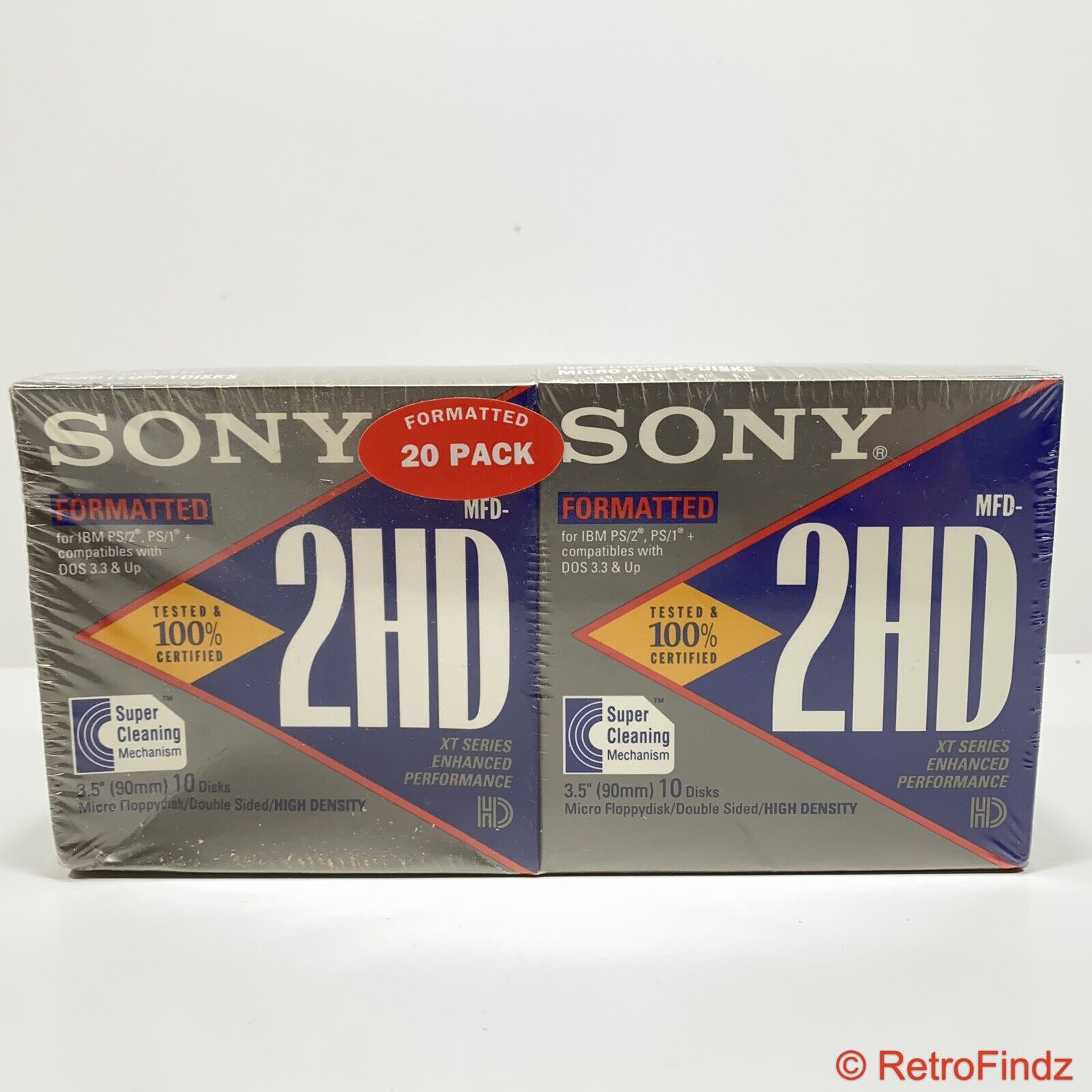 2 Sealed Sony 2HD 2DD Floppy Diskettes IBM Formatted 3.5 Inch 10 Pack (20 Total)