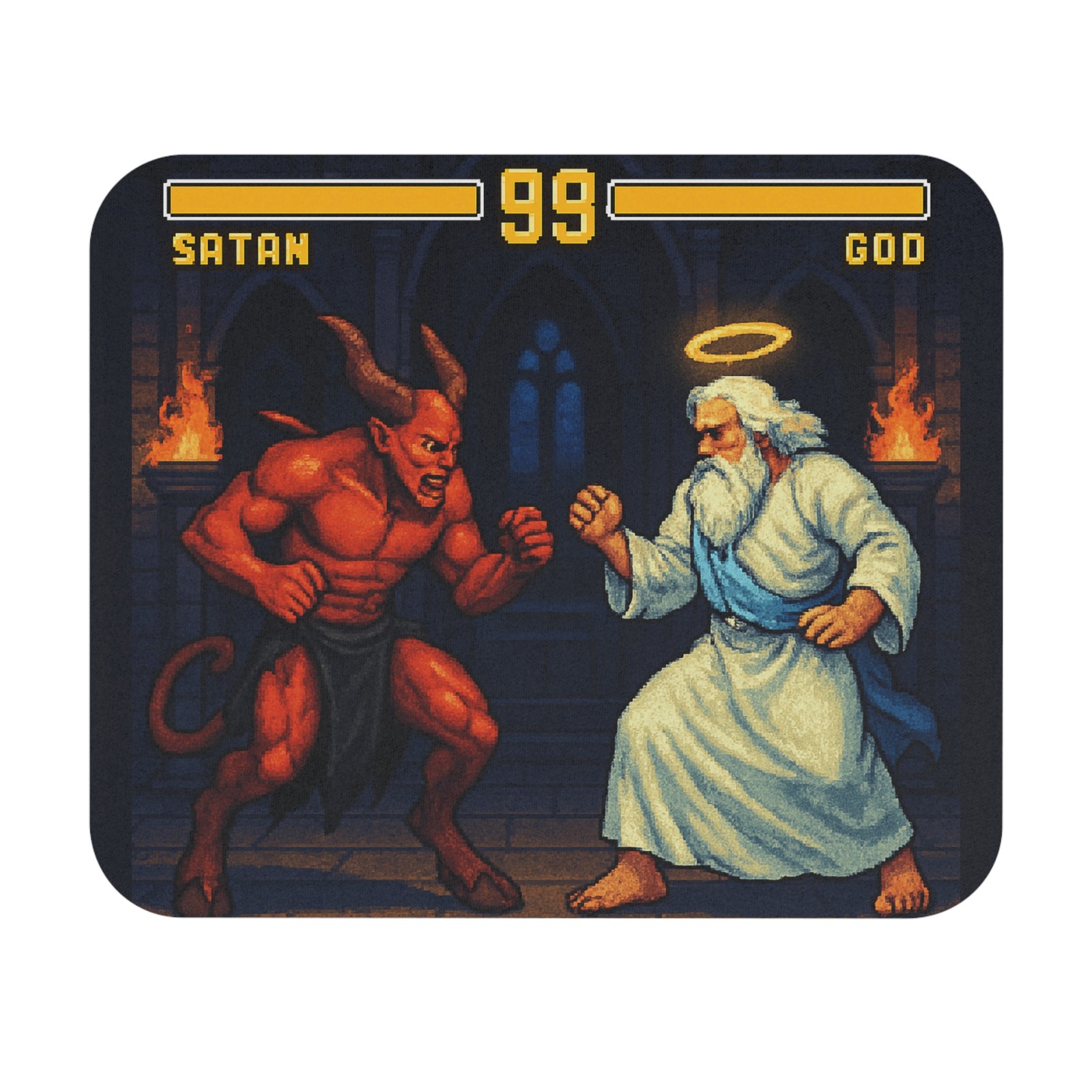 Satan vs God Arcade Fight Mouse Pad Retro Pixel Battle Street Fighter II Gaming
