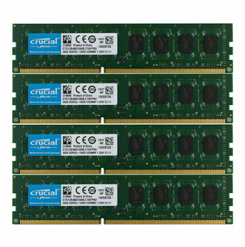 Crucial 16GB 4 x 4GB DDR3 PC3L 12800 SDRAM DDR3L 1600 Mhz Desktop Memory RAM @33