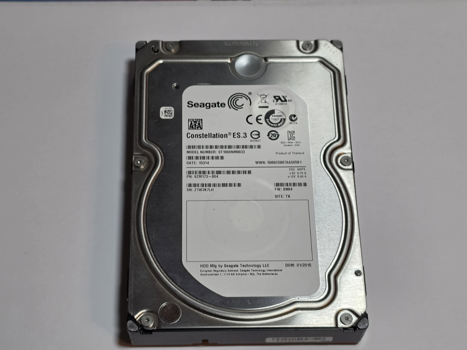 SEAGATE ES.3 ST1000NM0033 1TB SATA HARD DRIVE P/N:9ZM173-004 F/W:SN04