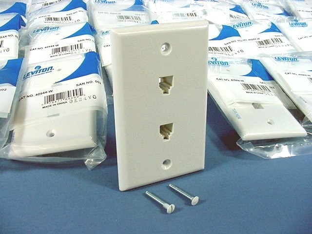 50 Leviton White Dual Phone Jack Wallplates 6P4C 625B3 Duplex 40944-W