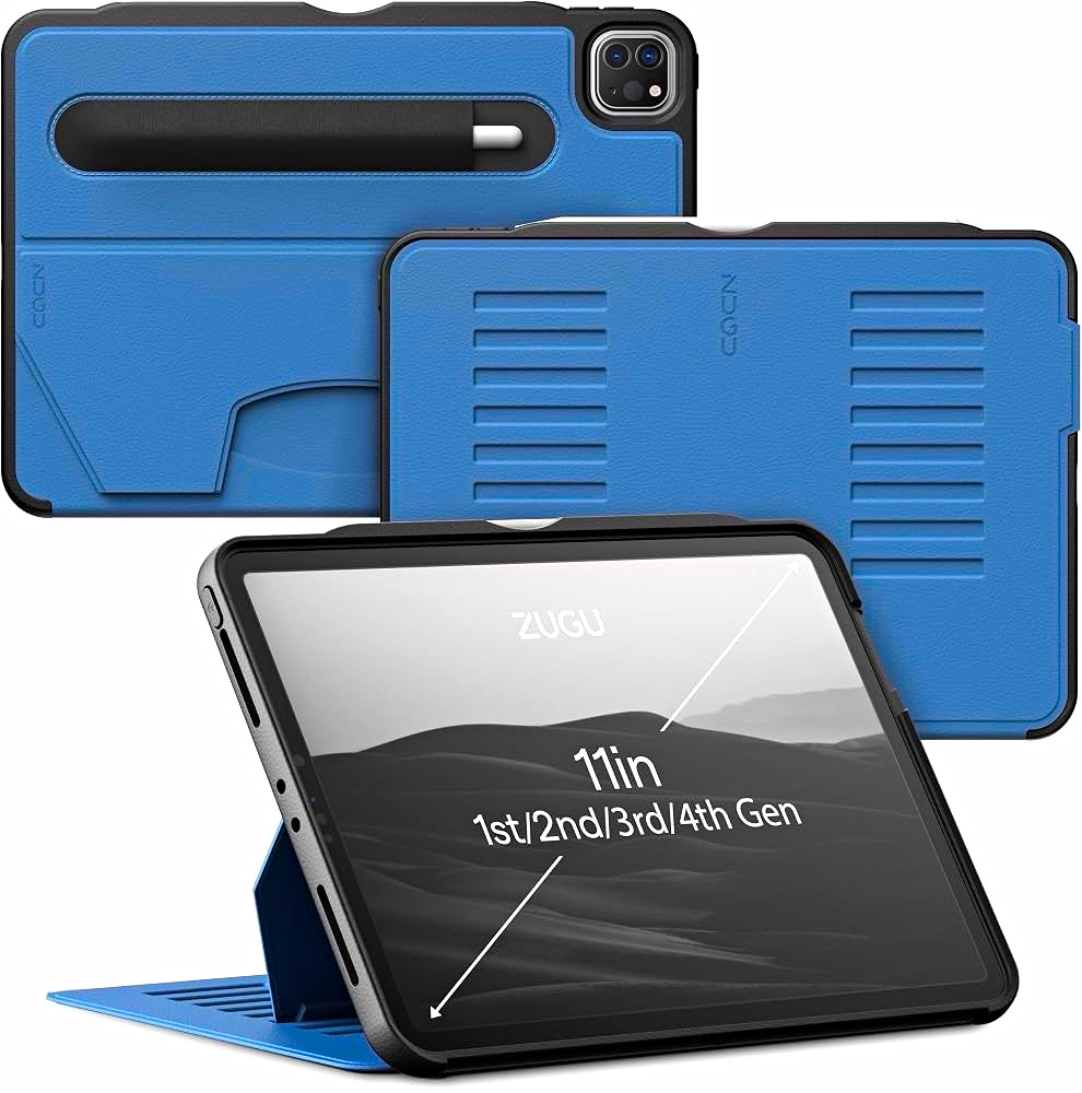 ZUGU Blue Folding Folio Case Stand + Pencil Holder for iPad Pro 11 (1st-4th)