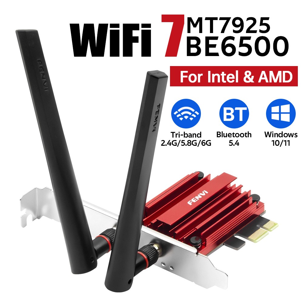 FENVI MT7925 WiFi7 PCIe Network Card 6500Mbps Tri-Band BT5.4 NIC Desktop Adapter