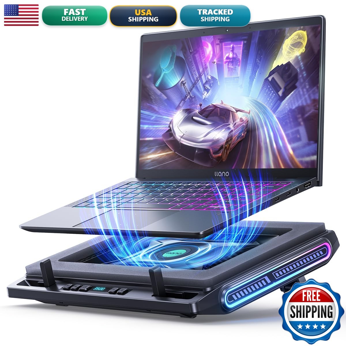 llano V10 Gaming Laptop Cooling Pad RGB Laptop Cooler Stand Fan