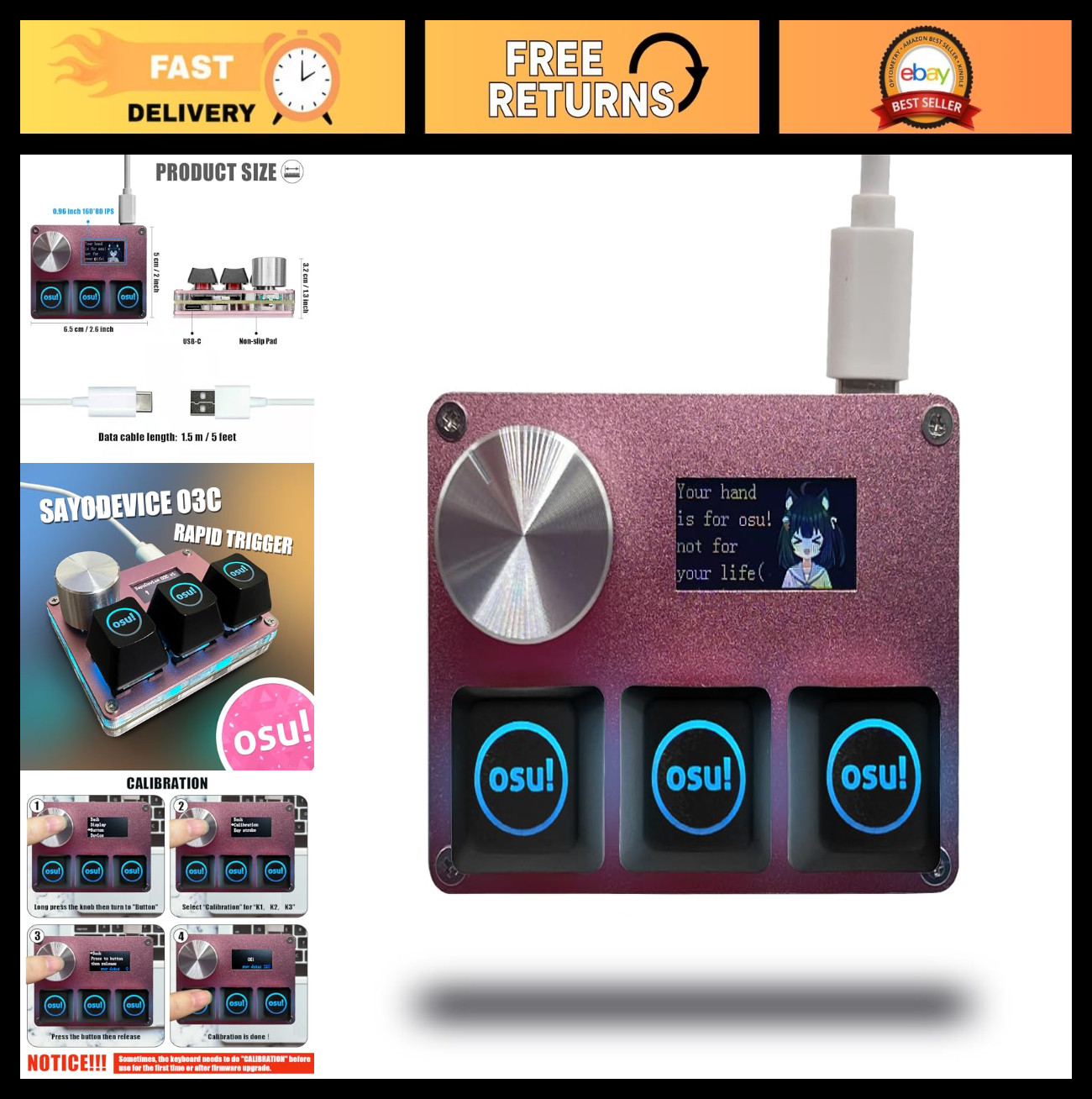 Magnetic Linear Hall Switches Mini Keypad with Knob, Screen, Macro & Hotswap - P