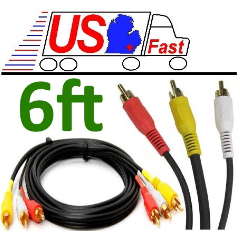 SHIELDED 6ft Triple RCA Audio & Video, a/v AV Yellow/Red/White TV/VCR/DVD Cable