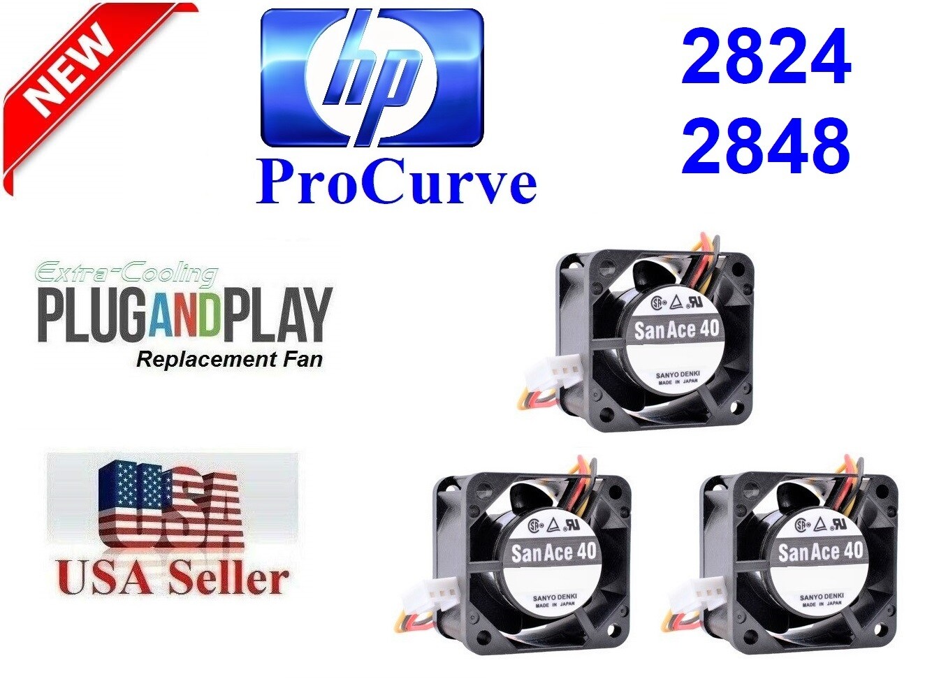 3x New Replacement Sanyo Fans for HP ProCurve 2824 2848 Fans