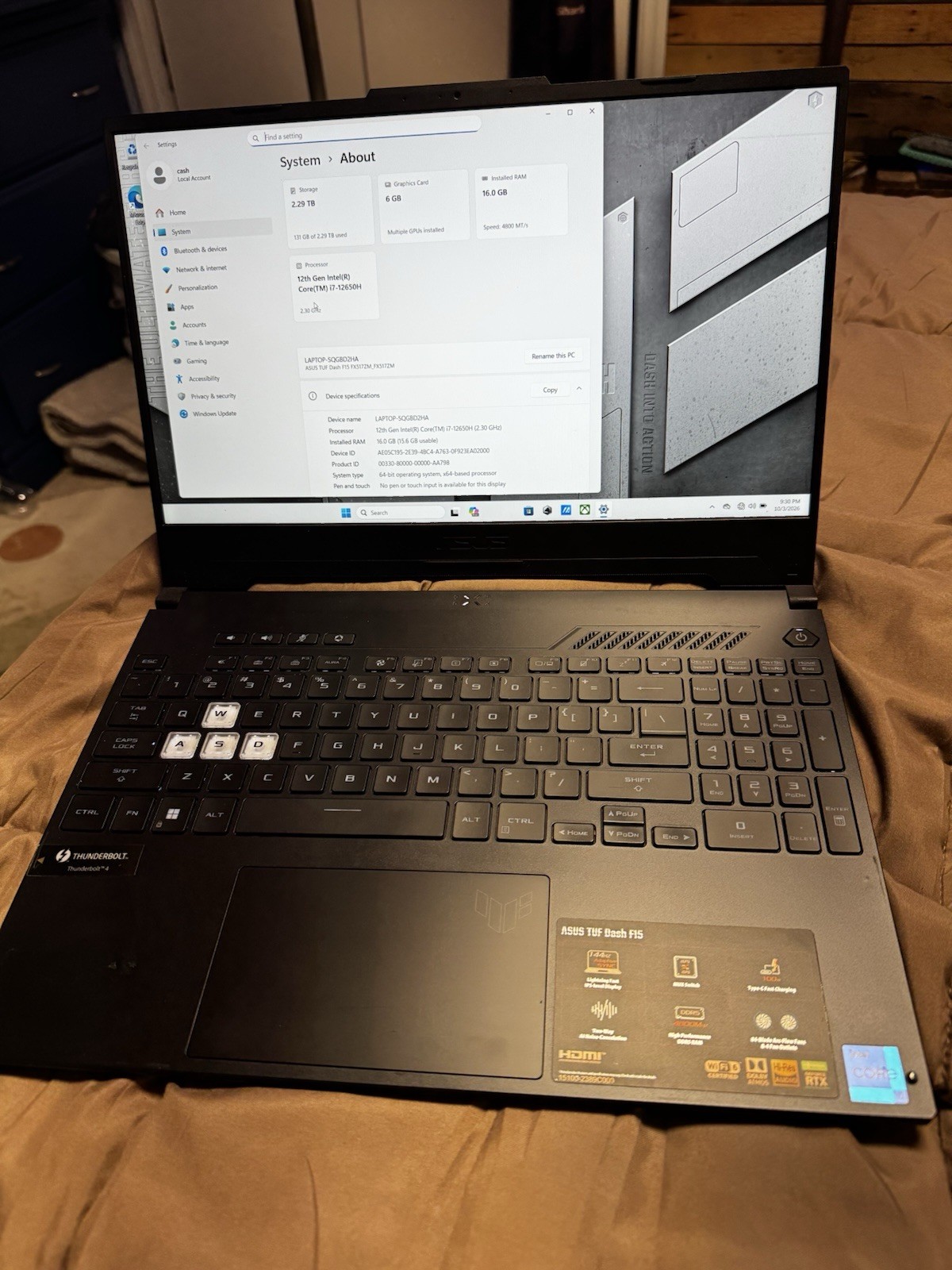 ASUS TUF Dash 15 15.6 FHD 144Hz i7-12650H 16GB RAM 512GB  2TB RTX 3060 Win11