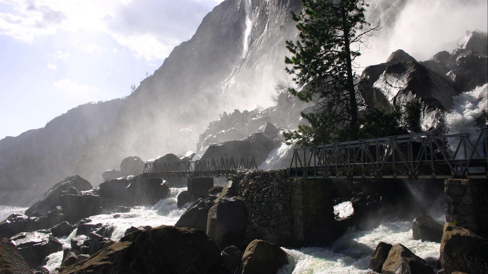 Landscape nature bridge waterfall mountains trees Custom Gaming Mat Desk