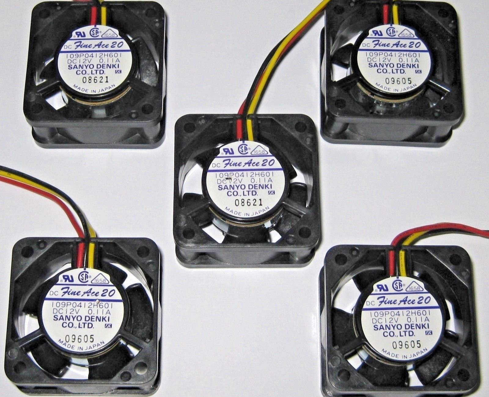 5 X Sanyo Denki 40mm DC 12V 0.11A Fan Fine Ace 20 8CFM 6" Cable 109P0412H601