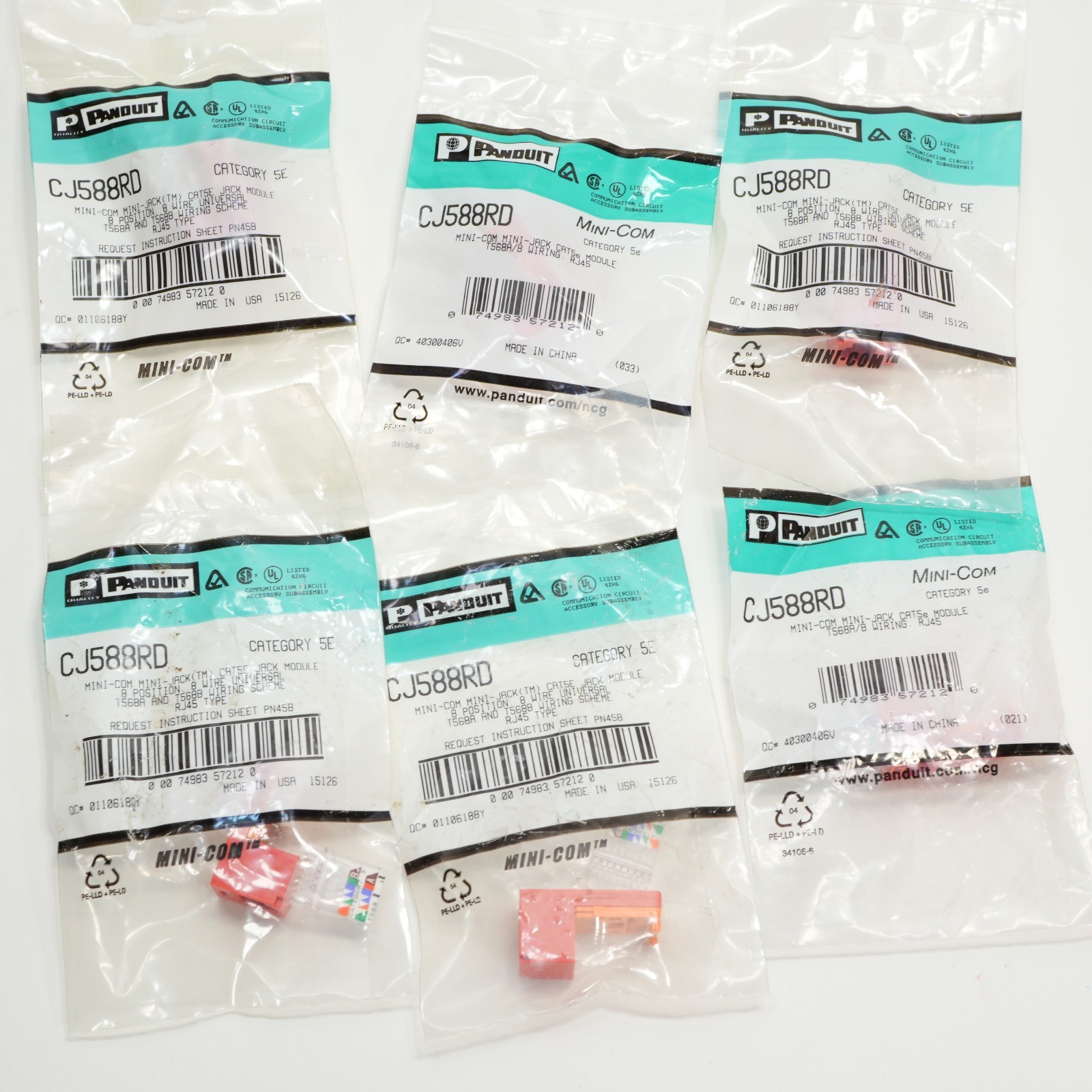 Lot of 6 -NOS- Panduit Mini-Com Mini-Jack CAT5E Jack Module 8 wire RJ45 T568A/B