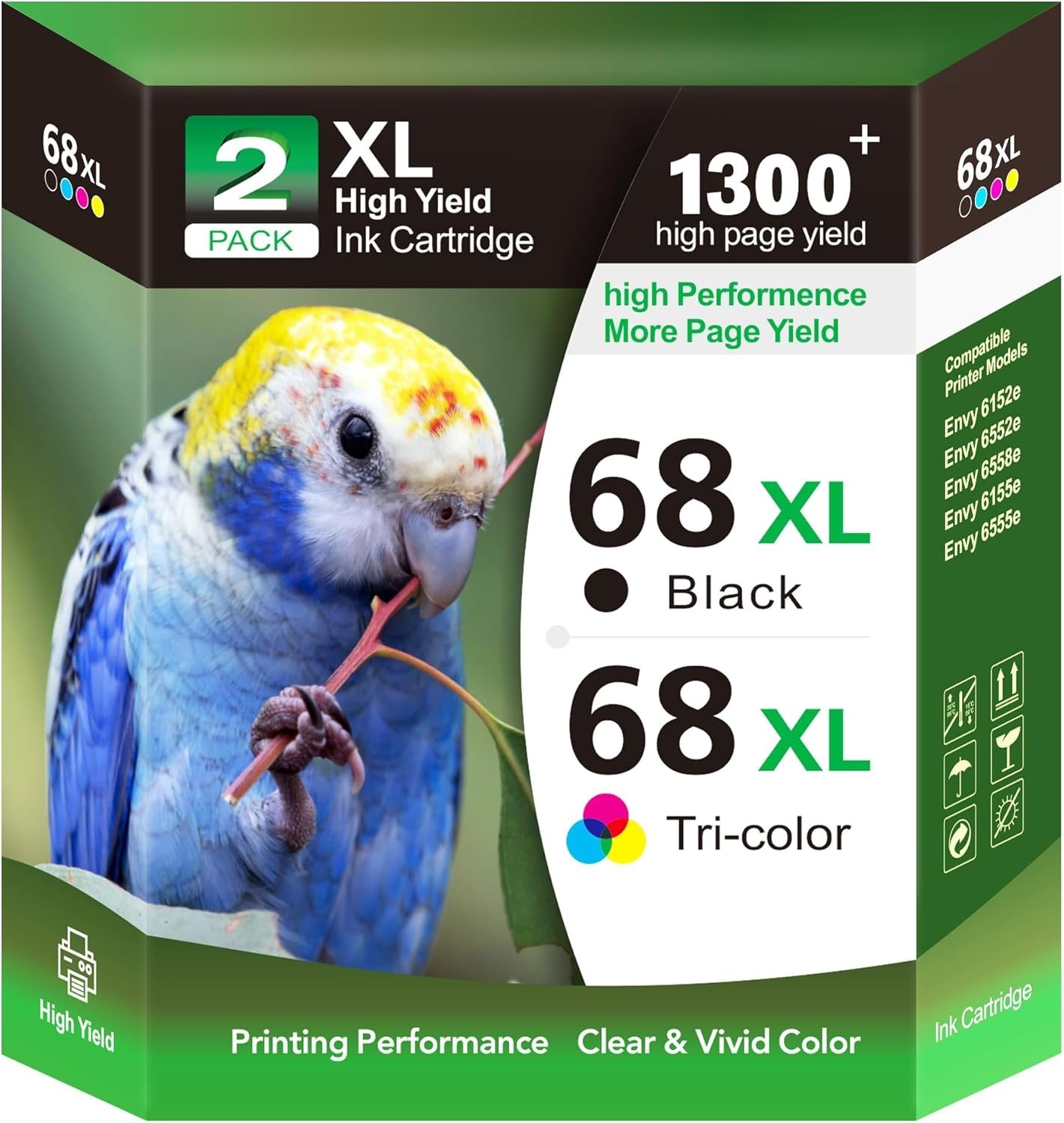 68XL Ink Cartridge 2-Pack, High Yield Black and Color Replacement for 68 Series