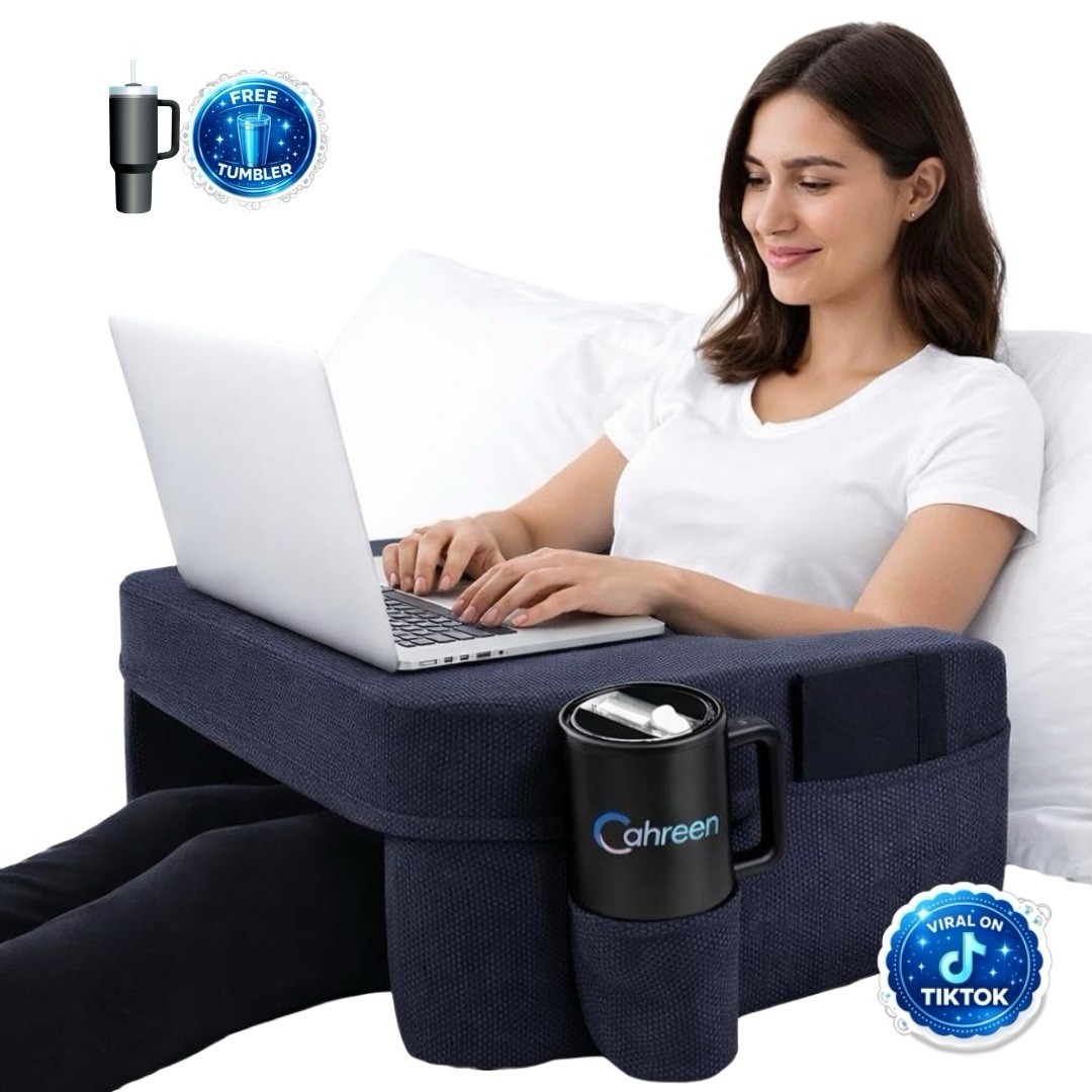 Reading Pillow for Gaming – Lap Desk & Arm Rest with Cup & Phone Holder (Black)