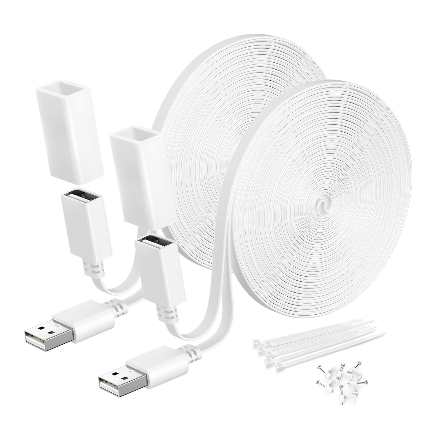 Flat USB a Male to Female Power Extension Cable 20FT/6M 2Pack,White